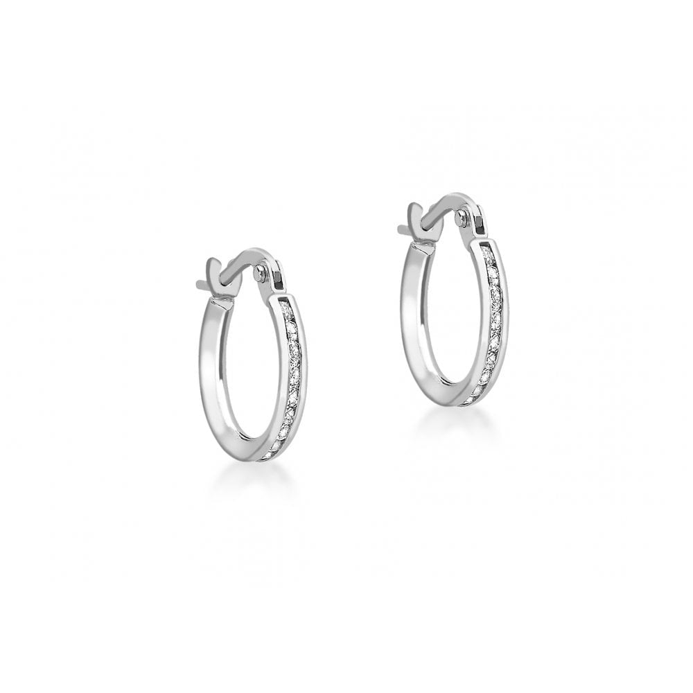 9CT WHITE GOLD CZ BAND 19MM CREOLE EARRINGS