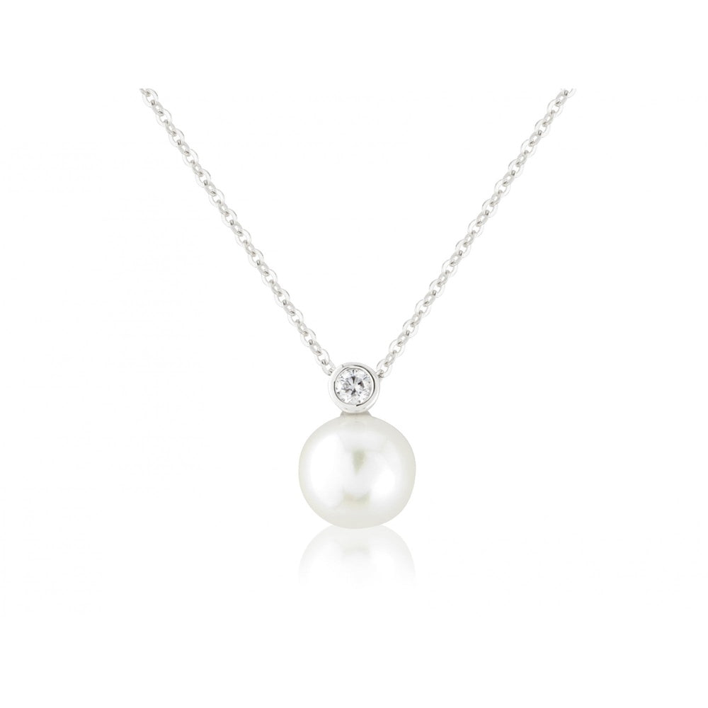 9CT WHITE GOLD DIAMOND & CULTURED PEARL CLASSIC SNOWMAN STYLE PENDANT