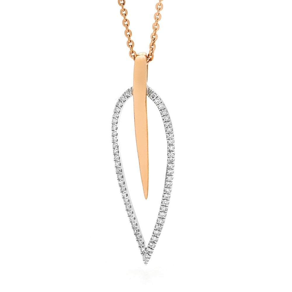 9CT WHITE GOLD DIAMOND PENDANT WITH ROSE GOLD MIDDLE DETAIL
