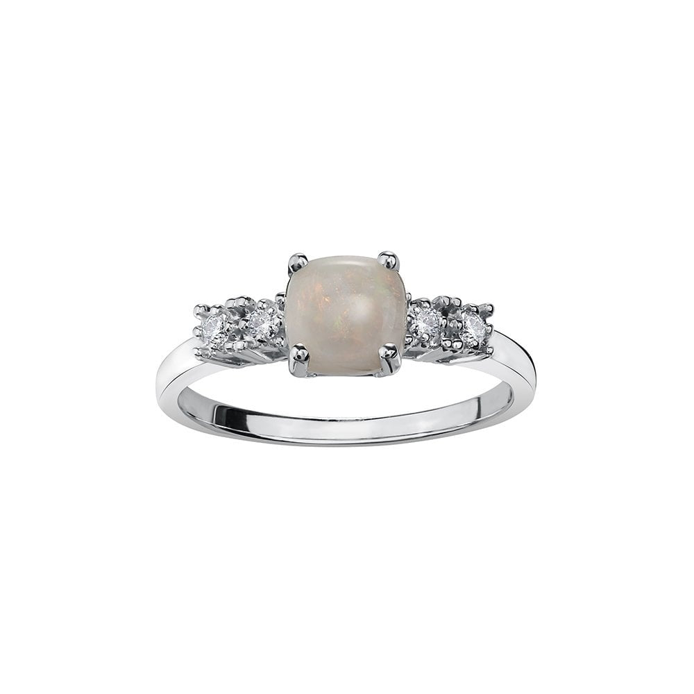 9CT WHITE GOLD OPAL AND DIAMOND RING