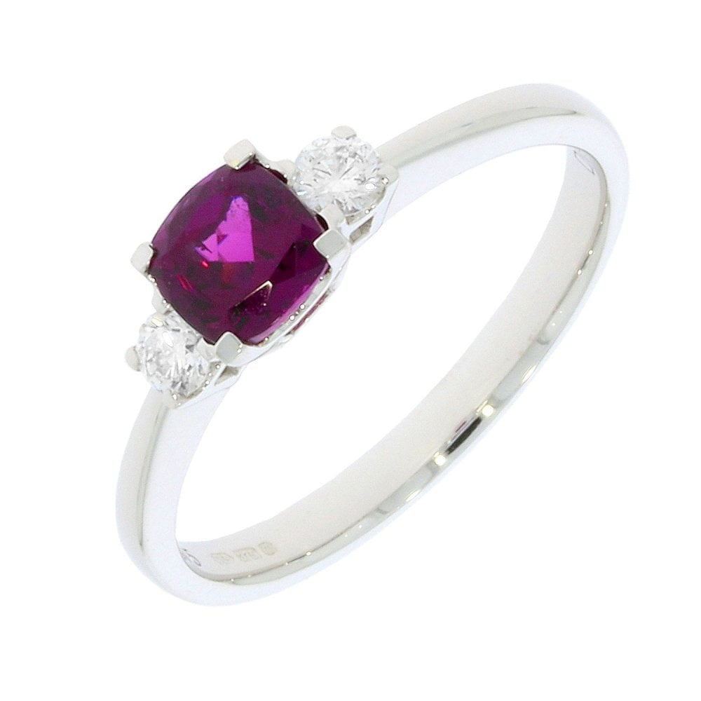 9CT WHITE GOLD RHODOLITE GARNET & DIAMOND RING WITH 0.15CT DIAMOND