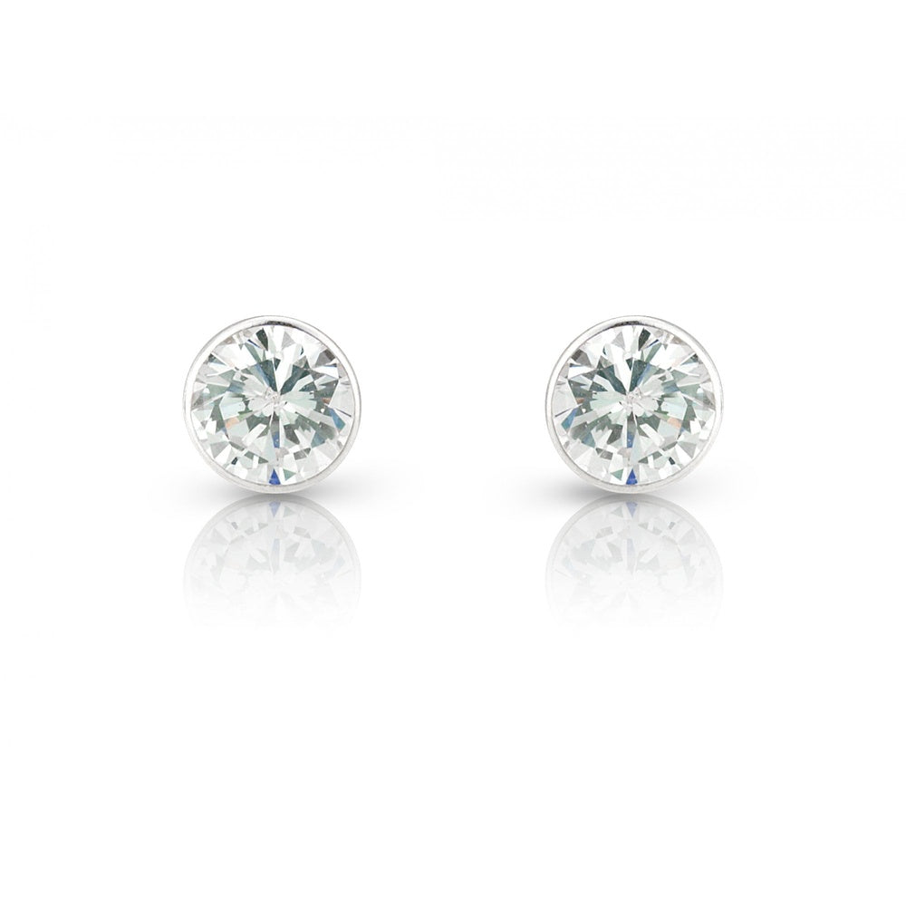 9CT WHITE GOLD ROUND RUBOVER CUBIC ZIRCONIA STUD EARRINGS