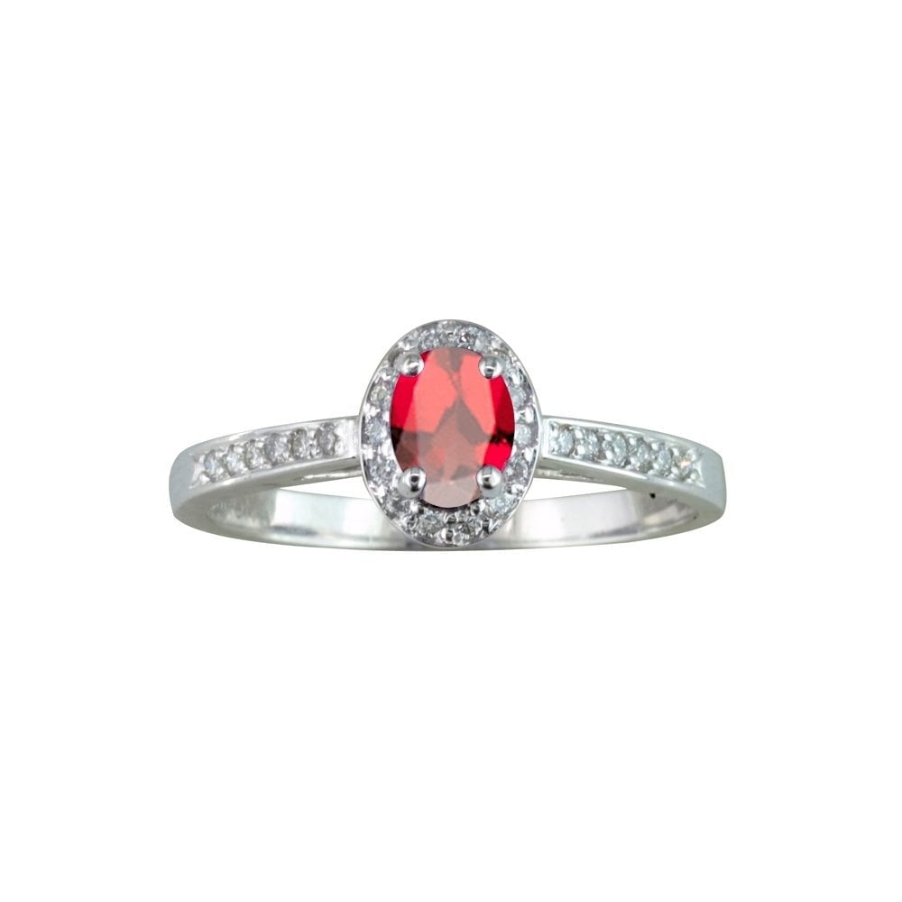9CT WHITE GOLD RUBY & DIAMOND OVAL RING