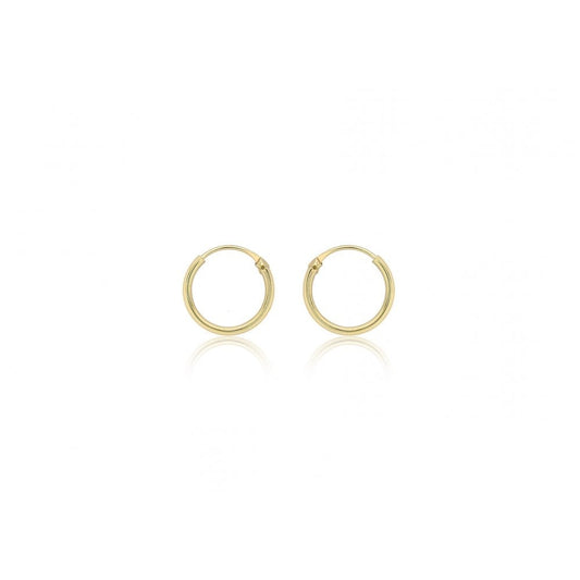 9CT YELLOW GOLD 1.2MM PLAIN 10.5MM SLEEPER HOOP EARRINGS