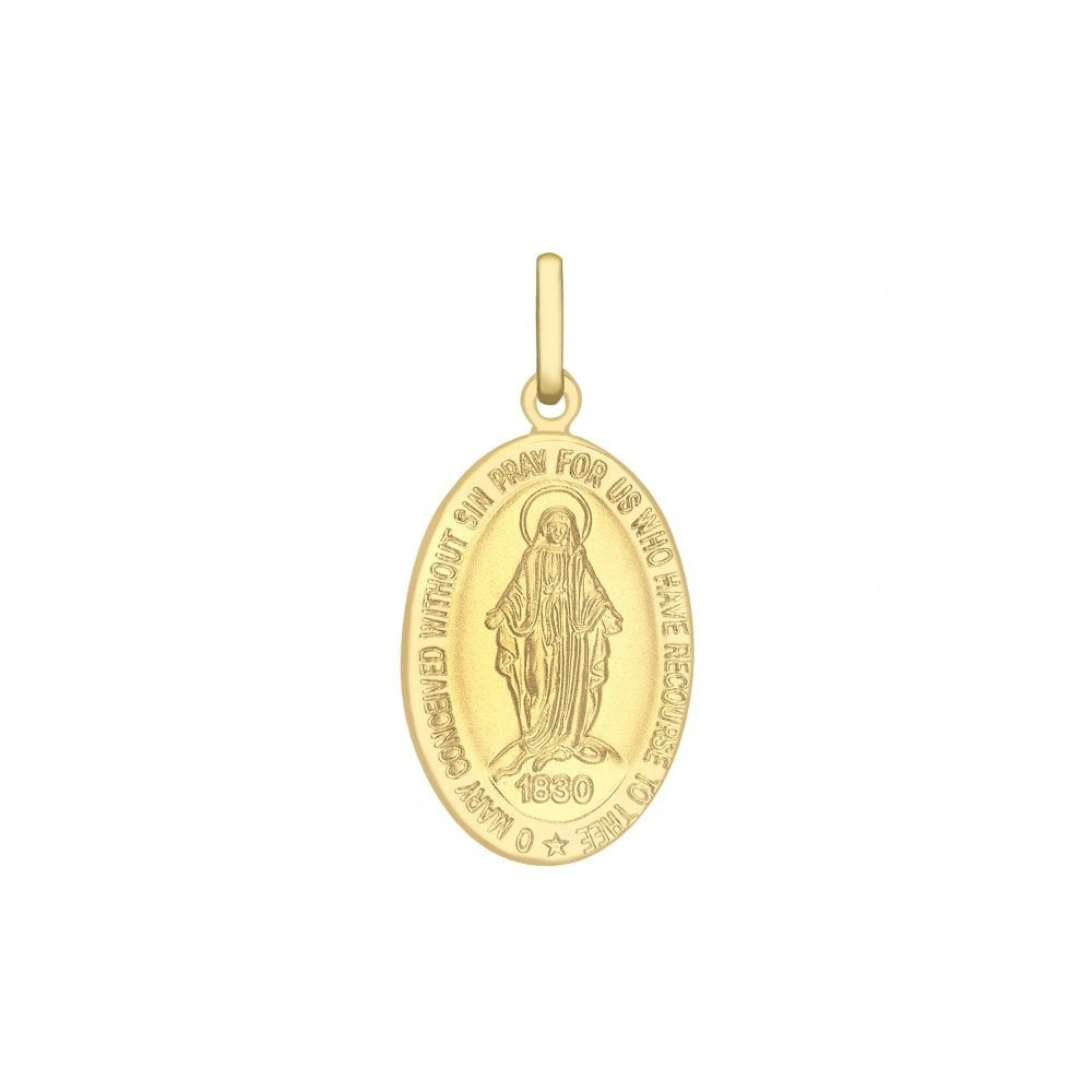 9CT YELLOW GOLD 13MM X 28MM HOLY MARY OVAL REVERSIBLE PENDANT