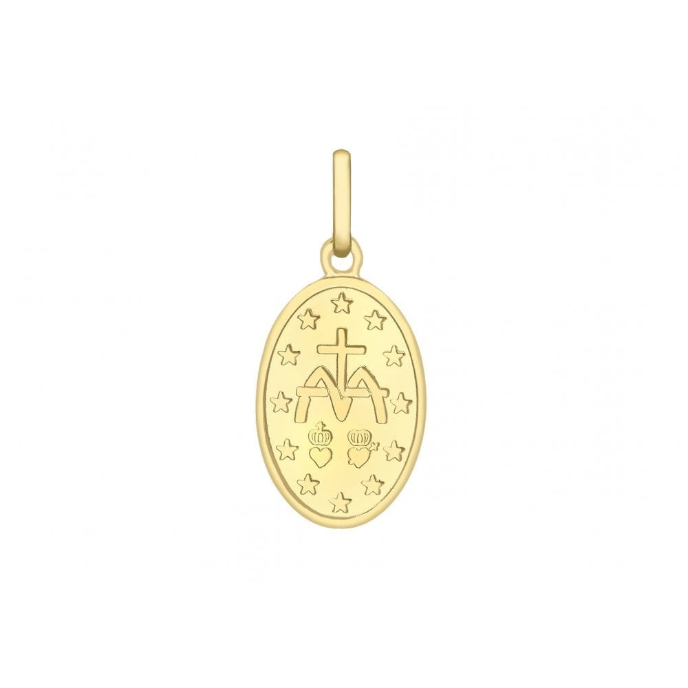 9CT YELLOW GOLD 13MM X 28MM HOLY MARY OVAL REVERSIBLE PENDANT
