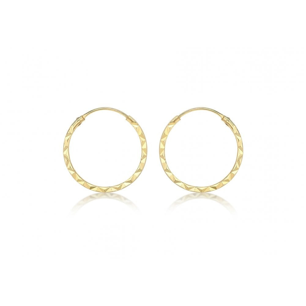 9CT YELLOW GOLD 15MM DIAMOND CUT HOOP EARRINGS