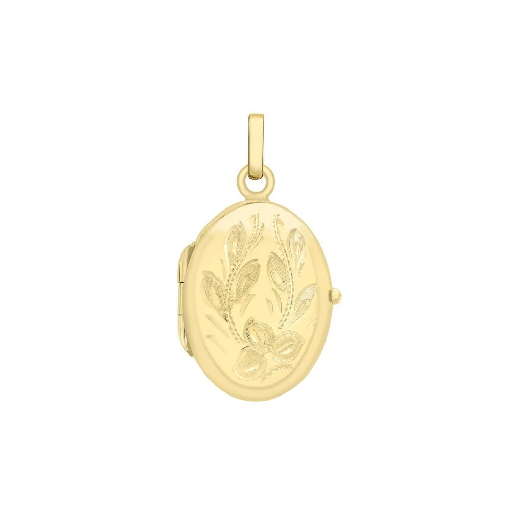 9CT YELLOW GOLD 17MM X 28MM ENGRAVED FLOWER OVAL LOCKET