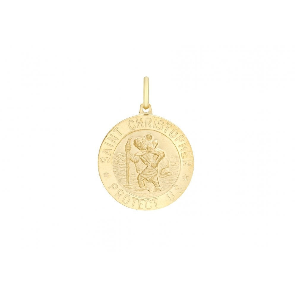9CT YELLOW GOLD 21MM X 28MM ST CHRISTOPHER ROUND SATIN PENDANT
