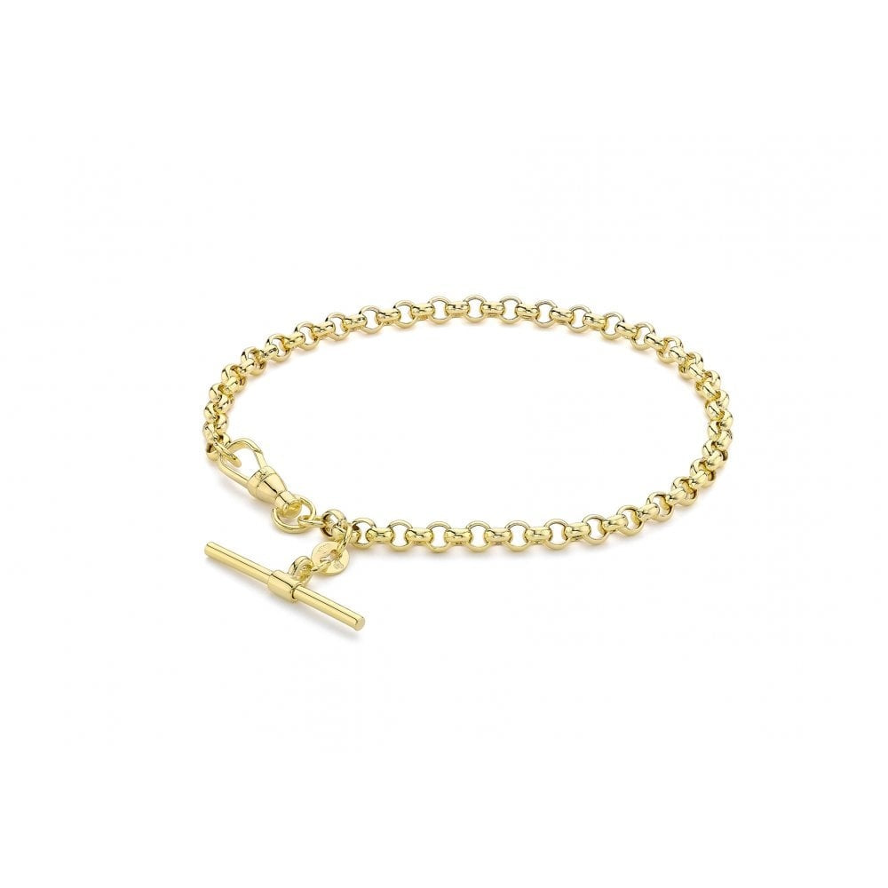 9CT YELLOW GOLD 25MM X 1.5MM T-BAR BELCHER CHAIN ALBERT-CLASP BRACELET 19CM/7.5########