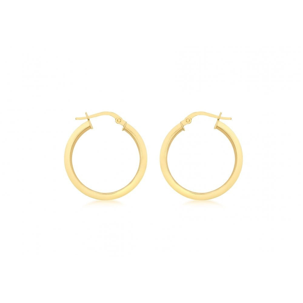 9CT YELLOW GOLD 2MM SQUARE-TUBE 22MM ROUND HOOP CREOLE EARRINGS