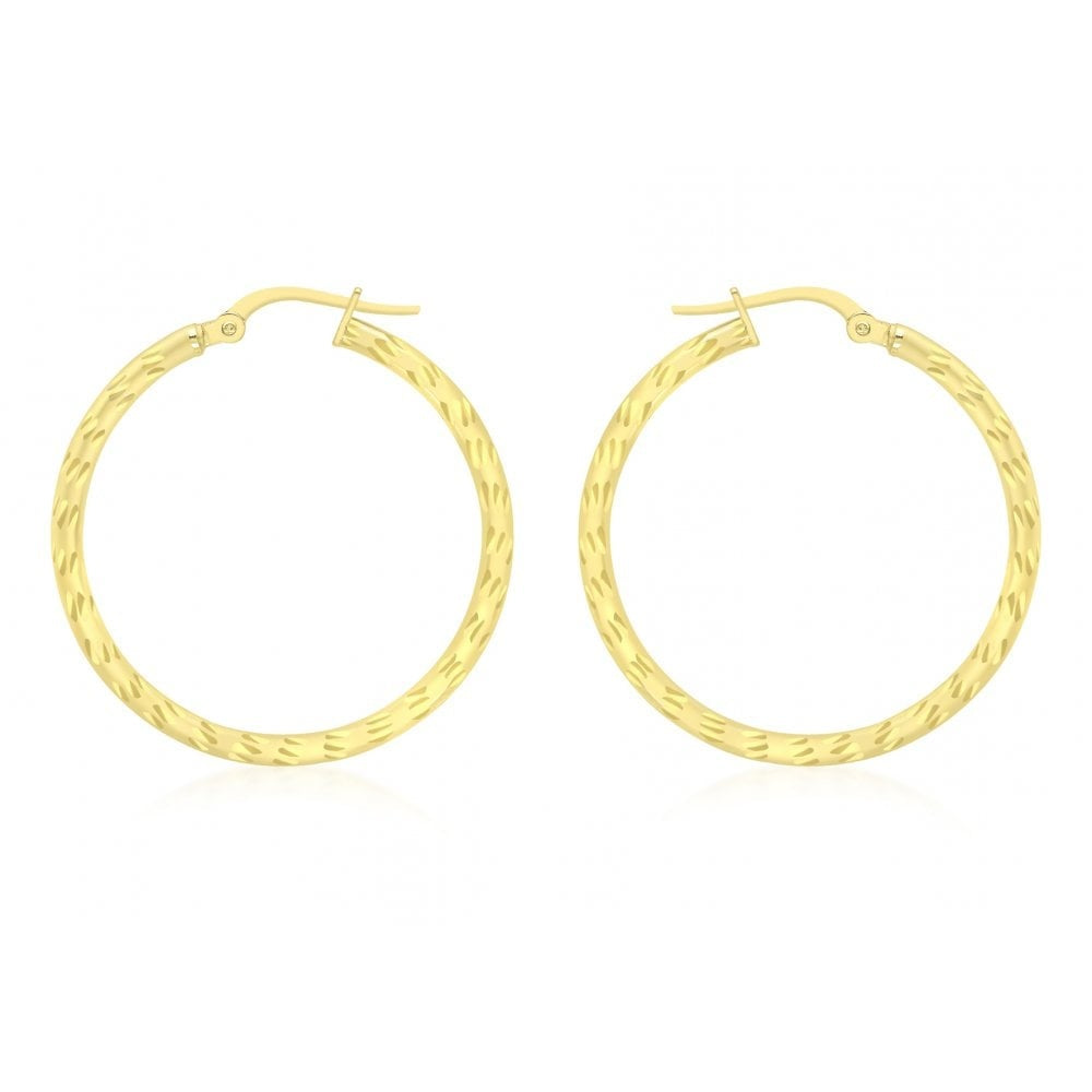 9CT YELLOW GOLD 30MM DIAMOND CUT CREOLE EARRINGS