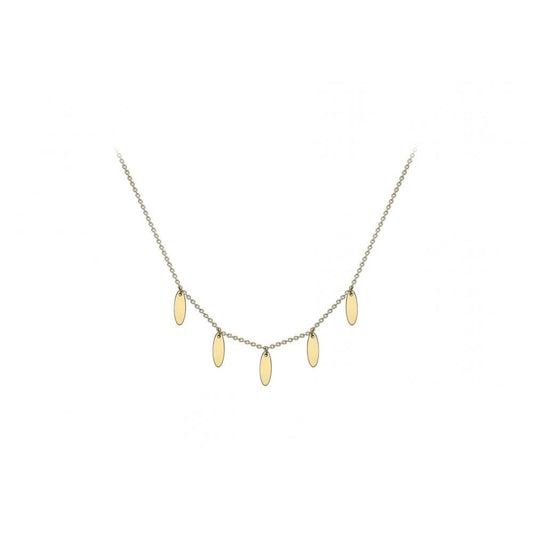 9CT YELLOW GOLD 3MM X 8.8MM 5-OVAL DROP ADJUSTABLE NECKLACE 41CM/16"-43CM/17"
