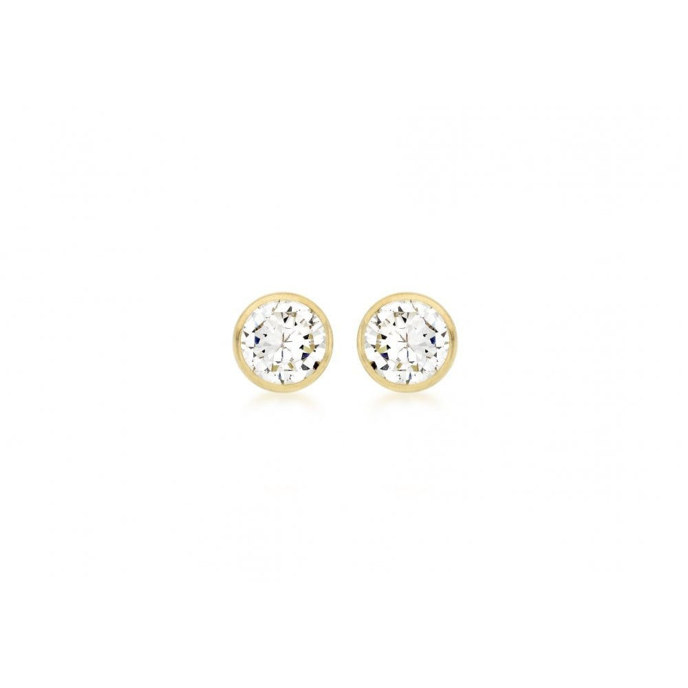 9CT YELLOW GOLD 4MM CZ 5MM ROUND STUD EARRINGS