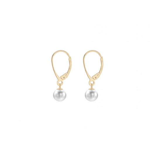 9CT YELLOW GOLD 6MM PEARL 6MM X 24MM DROP EARRINGS