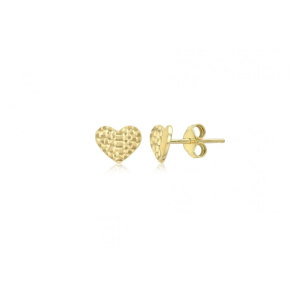 9CT YELLOW GOLD 8.8MM X 7MM DIAMOND CUT CURVED HEART STUD EARRINGS
