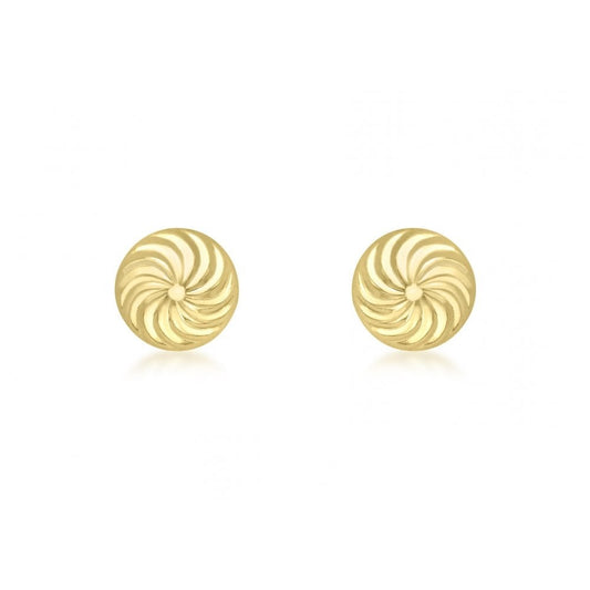 9CT YELLOW GOLD 8MM SWIRL-DETAIL DOME STUD EARRINGS