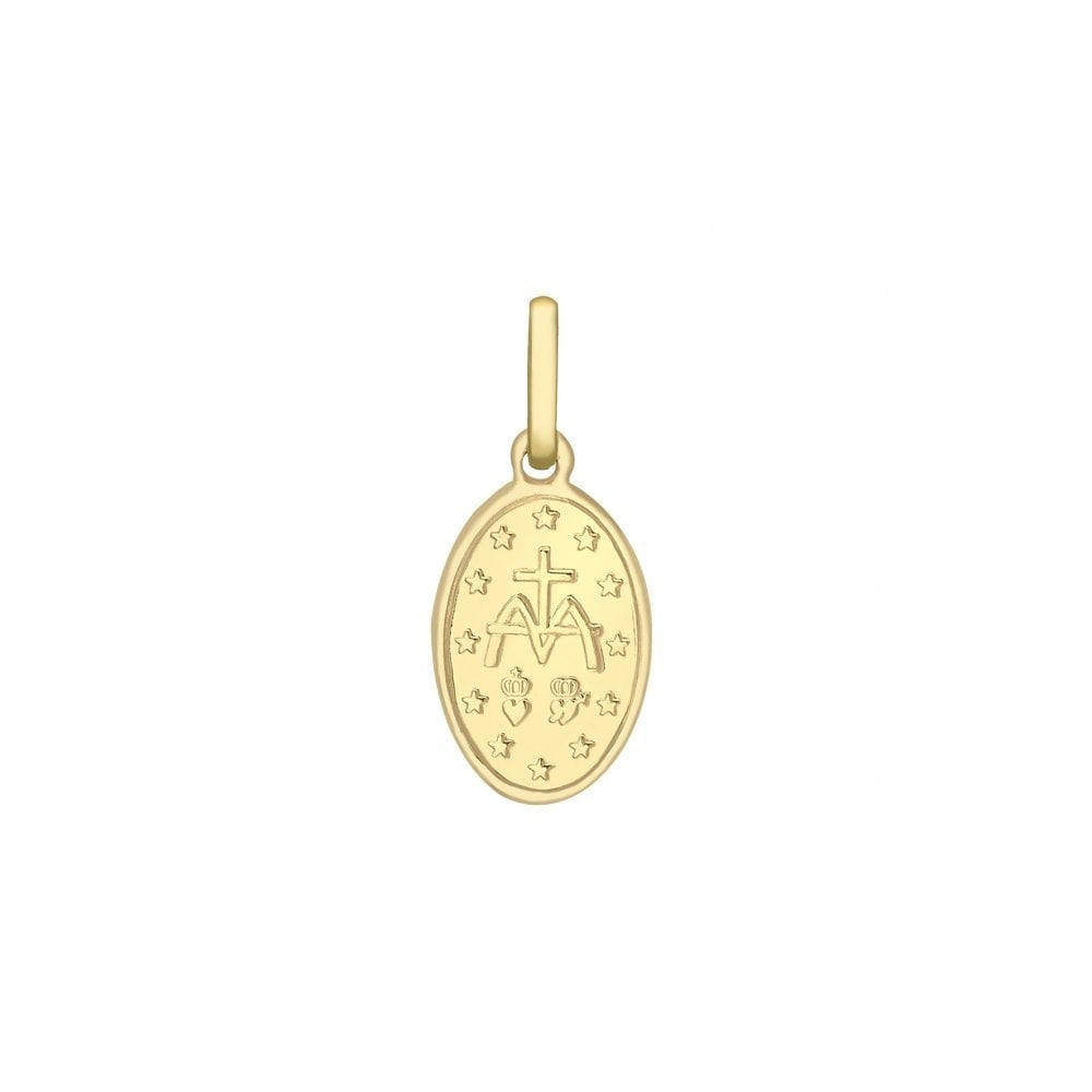 9CT YELLOW GOLD 9MM X 21MM HOLY MARY OVAL REVERSIBLE PENDANT