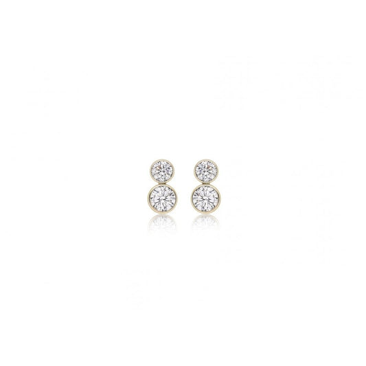 9CT YELLOW GOLD CZ 5.2MM X 9.7MM GRADUATED 2-STONE STUD EARRINGS