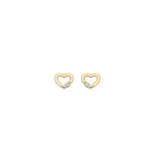 9CT YELLOW GOLD CZ 6.8MM X 5.5MM OPEN-HEART STUD EARRINGS