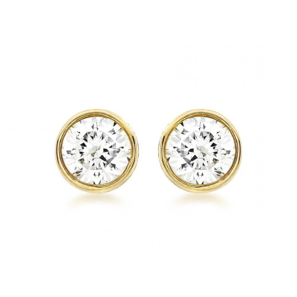 9CT YELLOW GOLD CZ AND PAVE SET 6MM STUD EARRINGS
