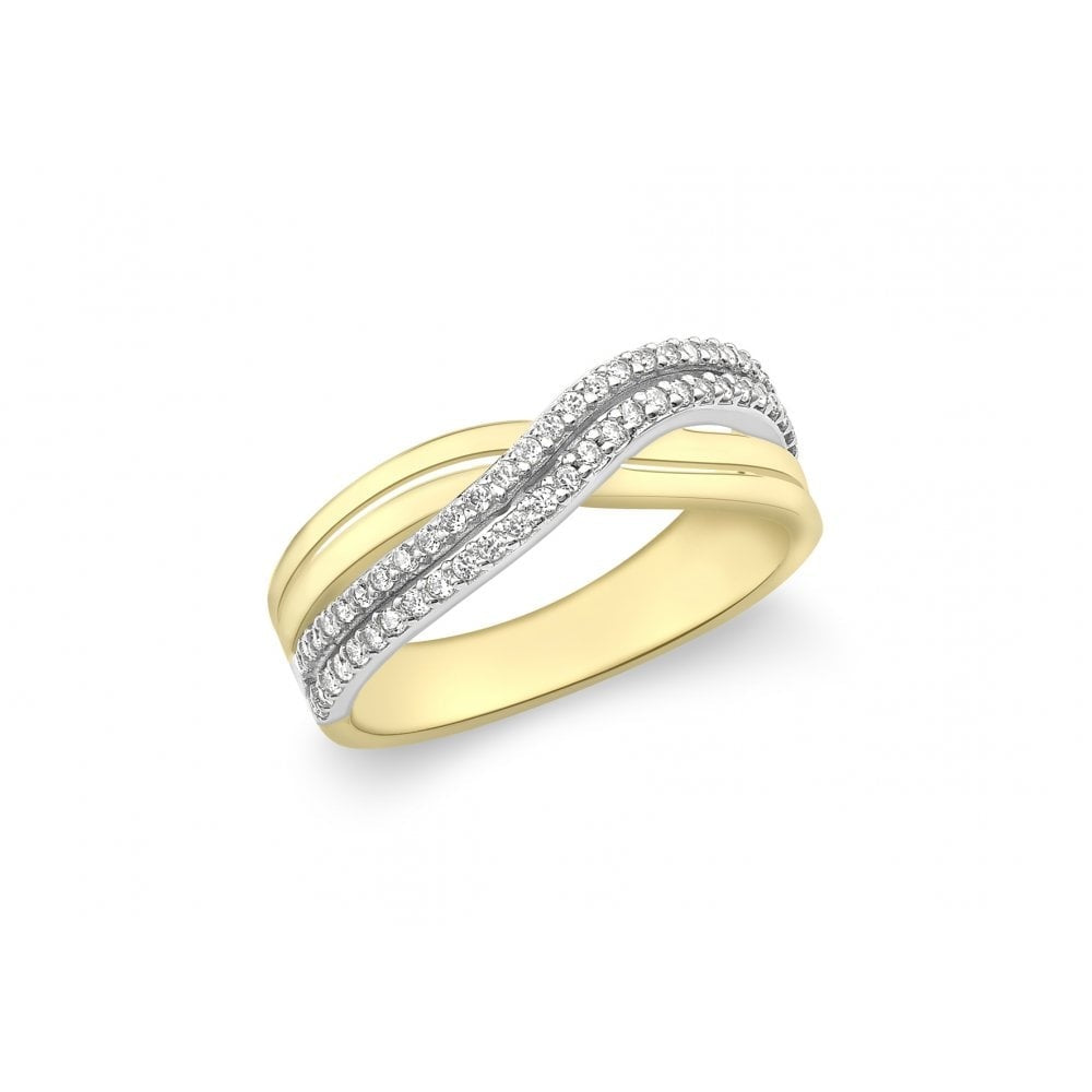 9CT YELLOW GOLD CZ CROSSOVER RING