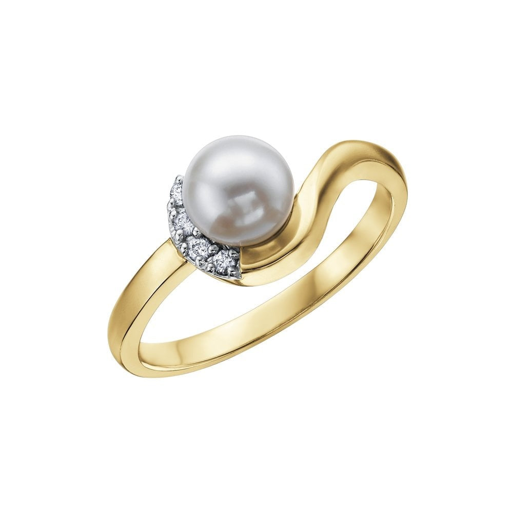 9CT YELLOW GOLD DIAMOND AND PEARL RING
