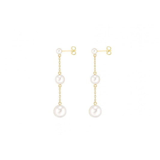 9CT YELLOW GOLD HALF-COVERED FRESH WATER PEARL 8.3MM X 43MM GRADUATED DROP EARRINGS