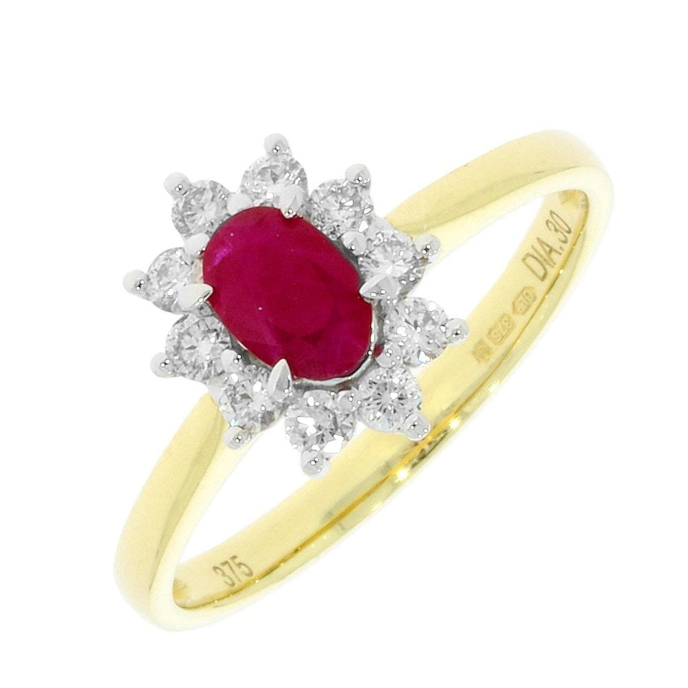 9CT YELLOW GOLD RUBY & DIAMOND RING