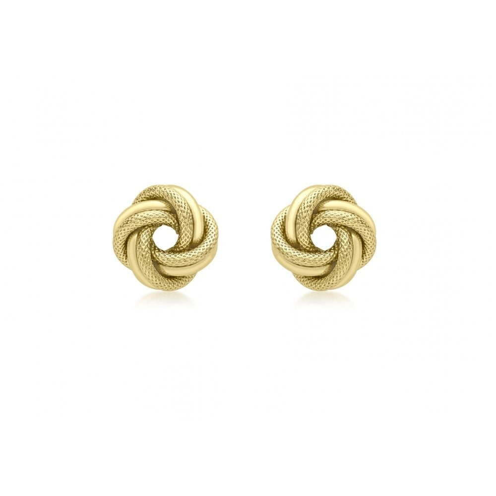9CT YELLOW GOLD TEXTURED AND POLISHED KNOT STUD EARRINGS