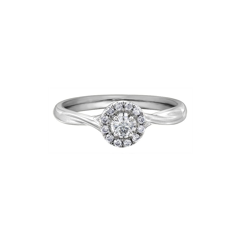 9ct White Gold Halo style solitaire Diamond Ring
