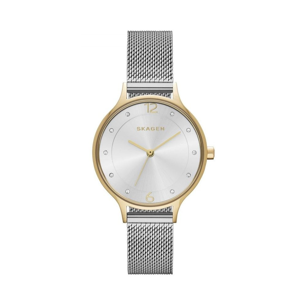 ANITA LILLE LADIES STAINLESS STEEL MESH BRACELET WATCH WITH GOLD DETAIL
