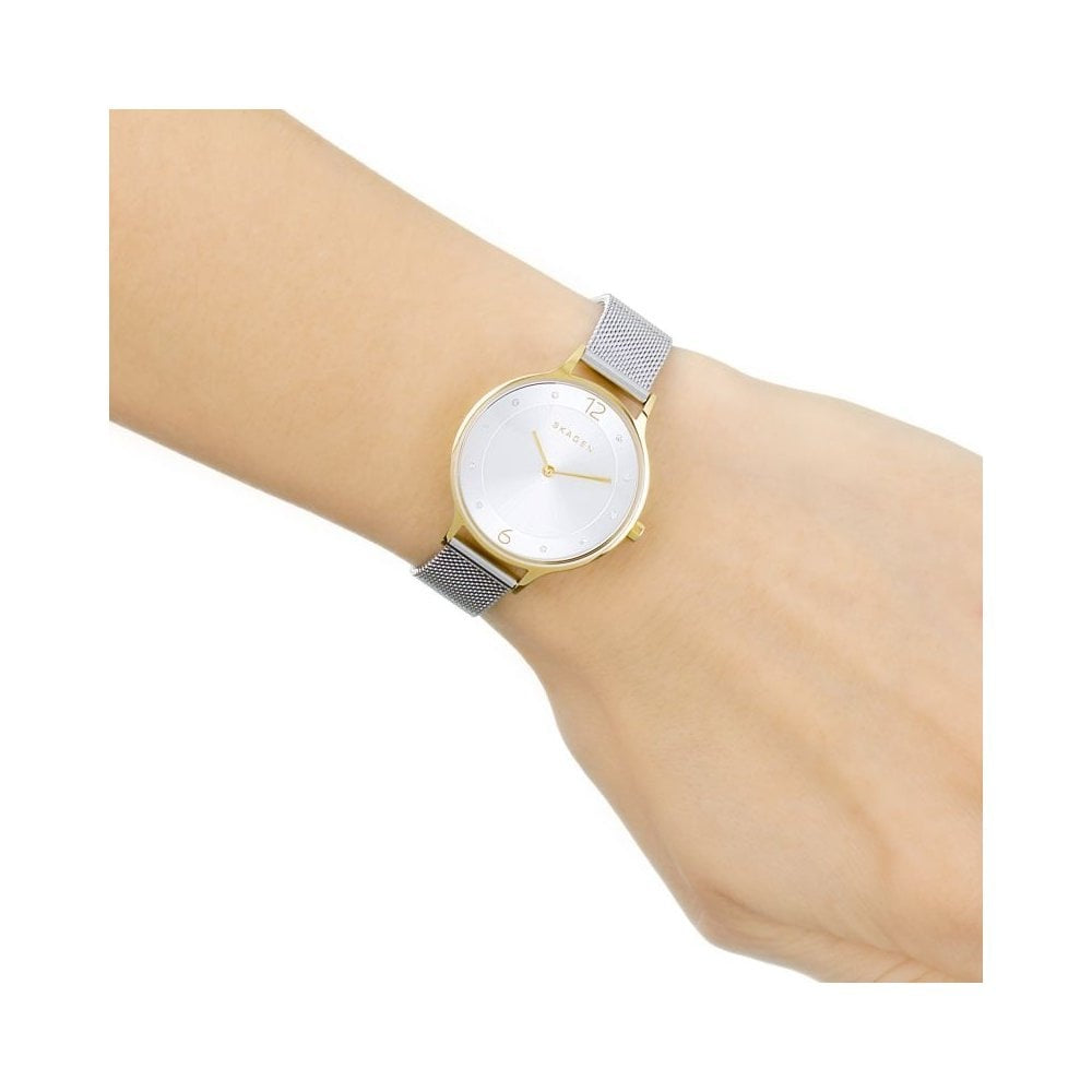 ANITA LILLE LADIES STAINLESS STEEL MESH BRACELET WATCH WITH GOLD DETAIL