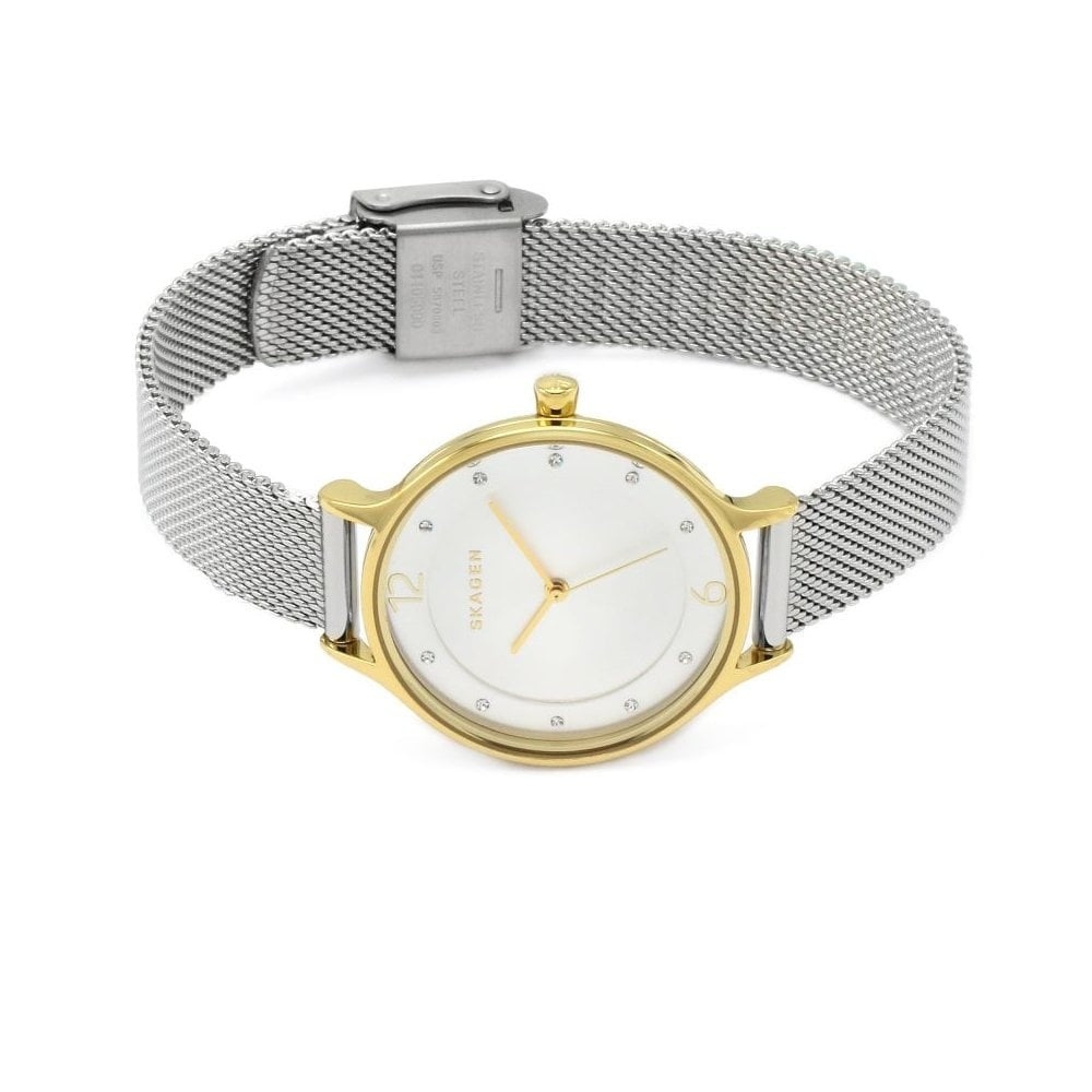 ANITA LILLE LADIES STAINLESS STEEL MESH BRACELET WATCH WITH GOLD DETAIL