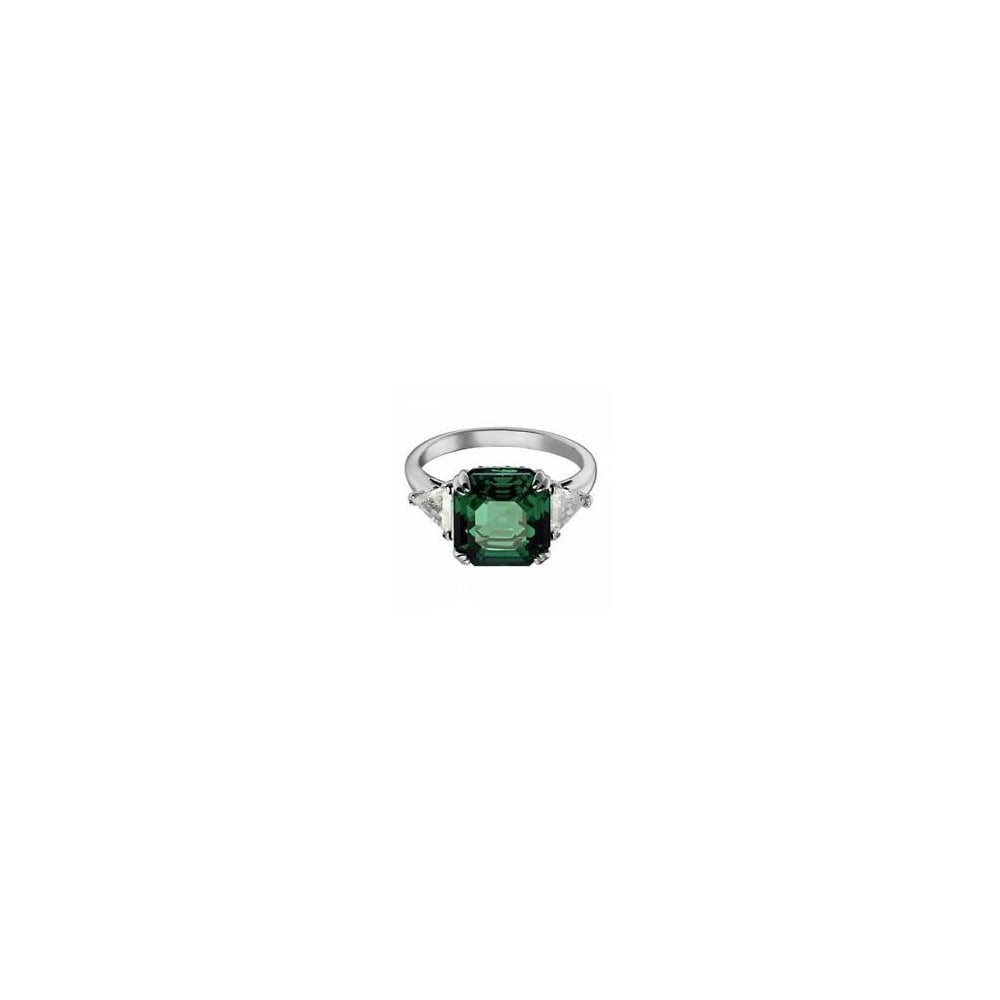 ATTRACT COCKTAIL RING, VIBRANT GREEN CENTRE WITH CLEAR SWAROVSKI CRYSTALS ON BOTH SIDES, RHODIUM PLATED