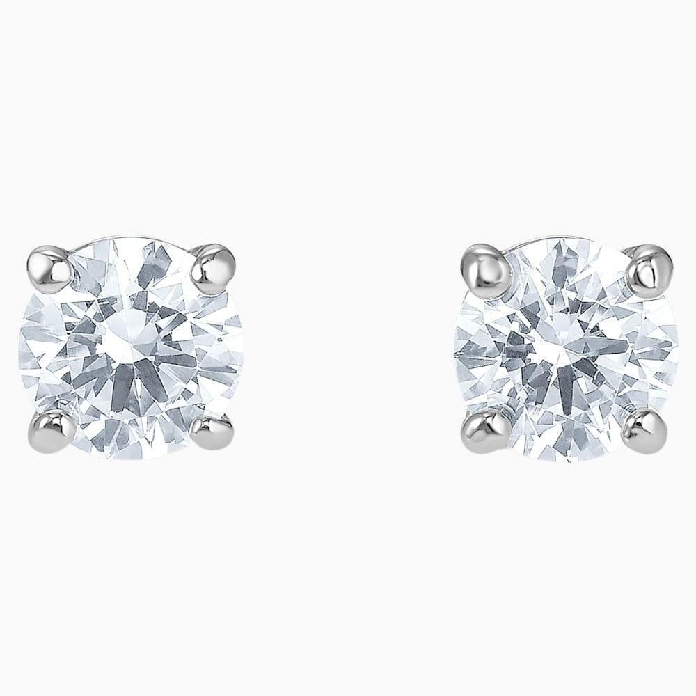 ATTRACT ROUND STUD EARRINGS, WHITE SWAROVSKI CRYSTALS, RHODIUM PLATED