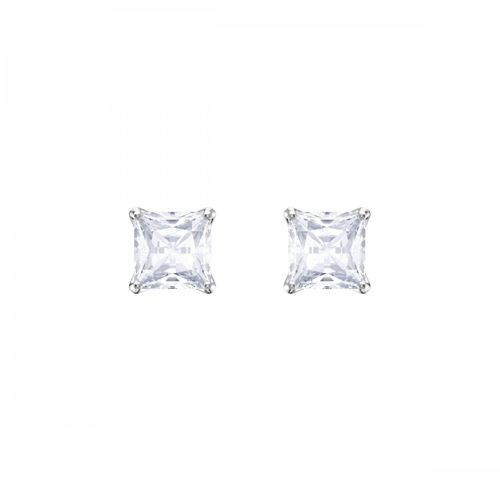 ATTRACT SQUARE STUD EARRINGS, CLEAR SWAROVSKI CRYSTAL, RHODIUM PLATED
