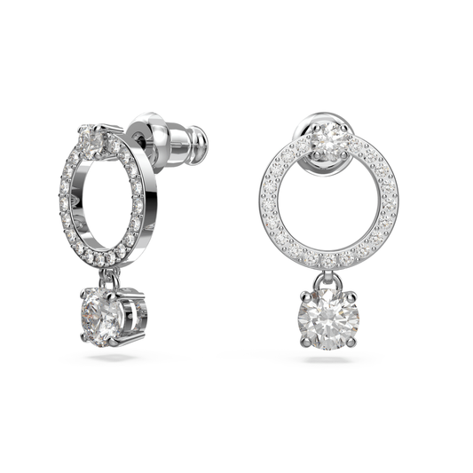 Attract hoop earrings, Round cut, White, Rhodium plated