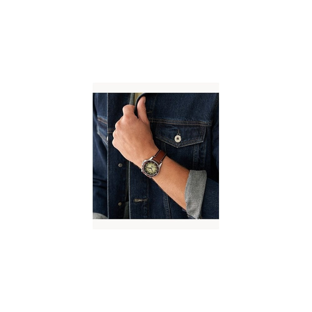 BLUE BROWN LEATHER GENTS WATCH