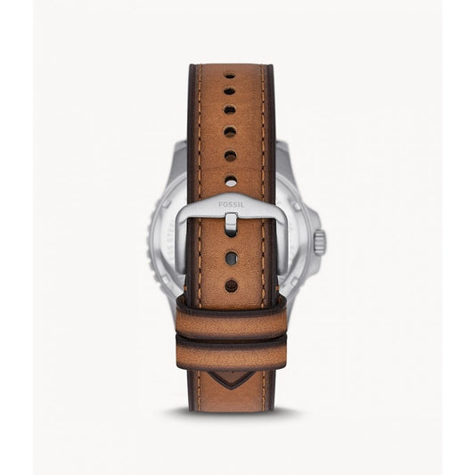 BLUE THREE-HAND DATE TAN ECO LEATHER WATCH