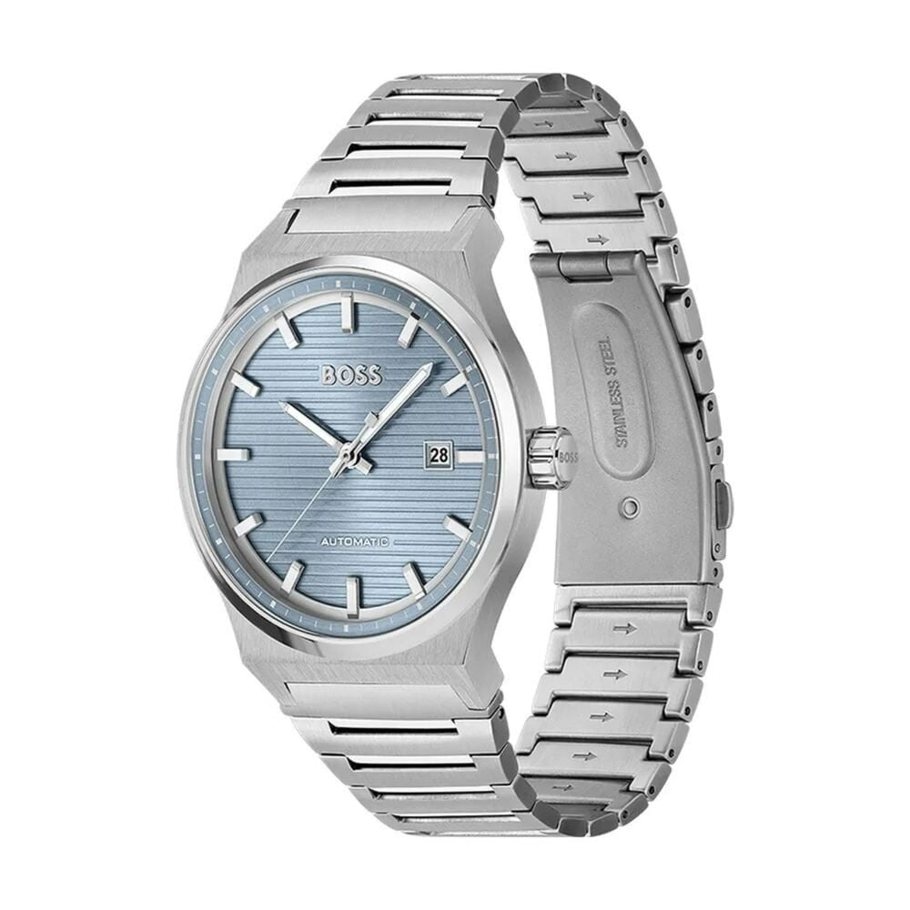 BOSS Candor Auto 41mm Light Blue Dial 3 Hands Steel Bracelet Watch