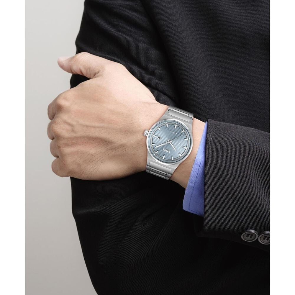 BOSS Candor Auto 41mm Light Blue Dial 3 Hands Steel Bracelet Watch