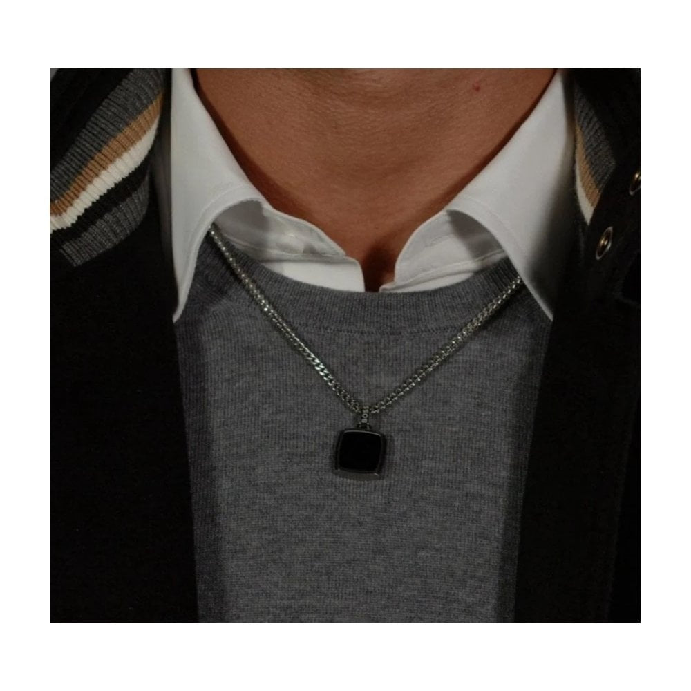 BOSS JEWELLERY MEN'S ODELL STAINLESS STEEL NECKLACE WITH BLACK ONXY