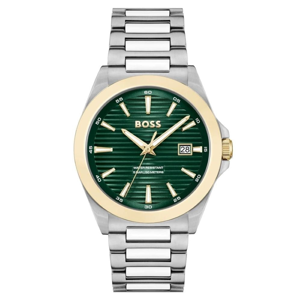 BOSS MEN'S STRIKE GREEN DIAL STAINLESS STEEL WATCH