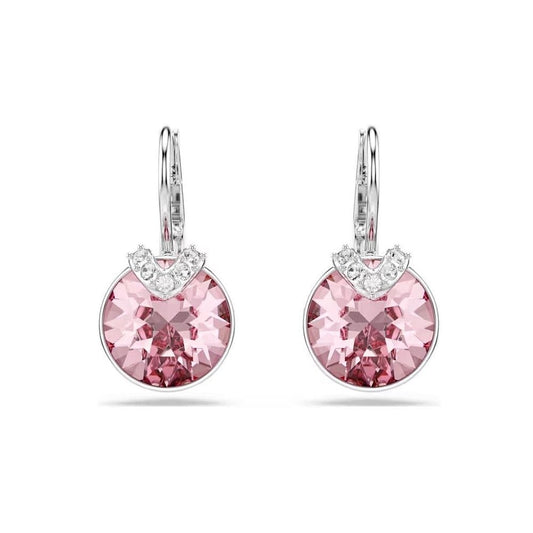 Bella V drop earrings Round cut, Pink, Rhodium plated