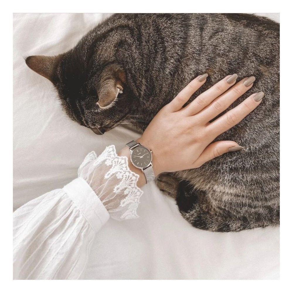 Boho Chic Petite, Black Dial with Crystals, Ladies Stainless Steel Mesh Watch