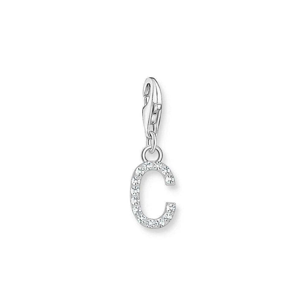 CHARM PENDANT LETTER C WITH WHITE STONES SILVER