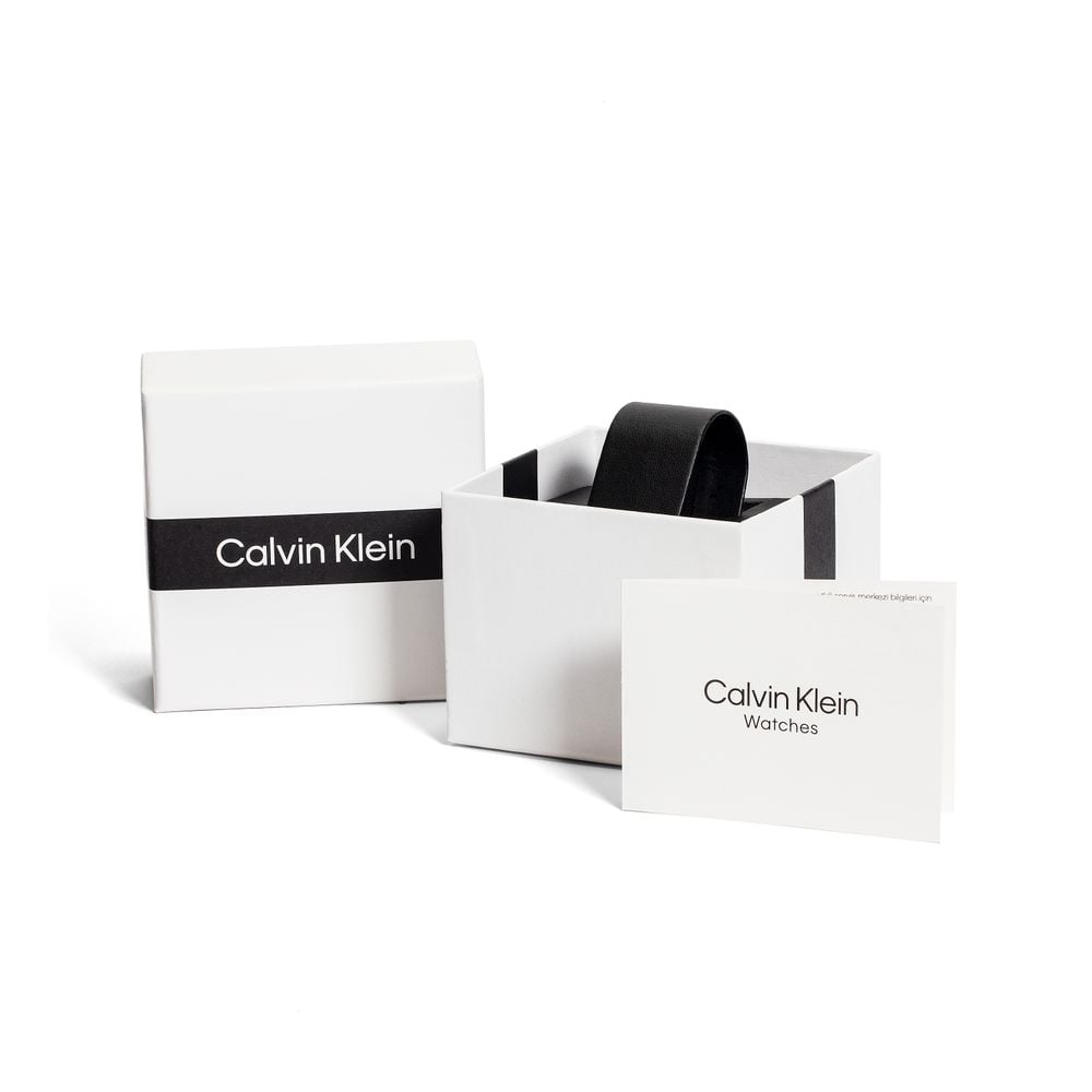 CALVIN KLEIN RECTANGULAR BLACK LEATHER WATCH