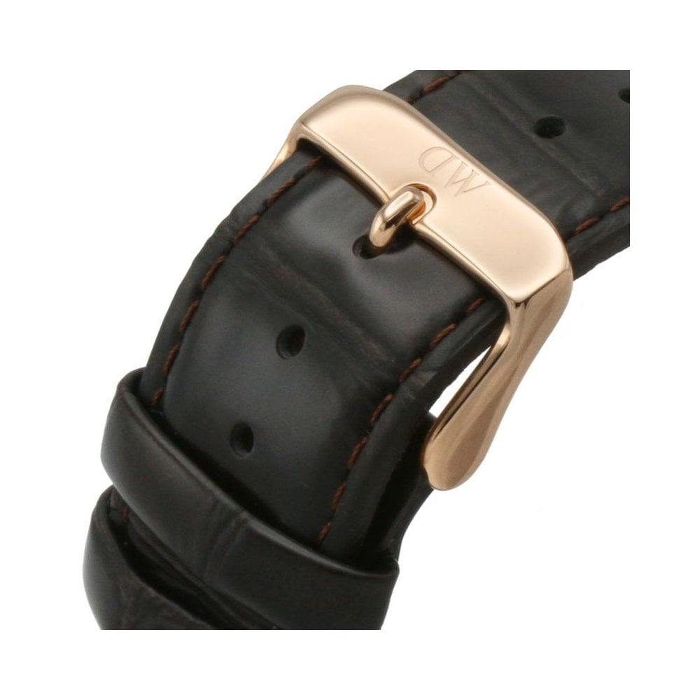 CLASSIC 40MM YORK ROSE GOLD STAINLESS STEEL WATCH WITH BLACK LEATHER STRAP