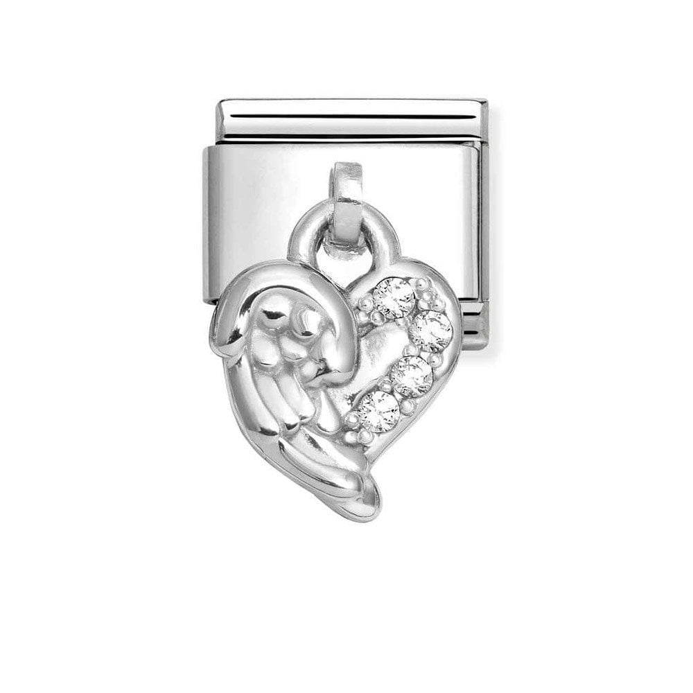 CLASSIC ANGEL WING HEART DROP CHARM WITH ZIRCONIA